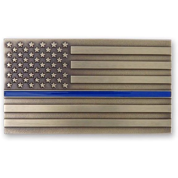 Indiana Metal Craft Thin Blue Line Belt Buckle Solid Brass with Enamel Made in USA