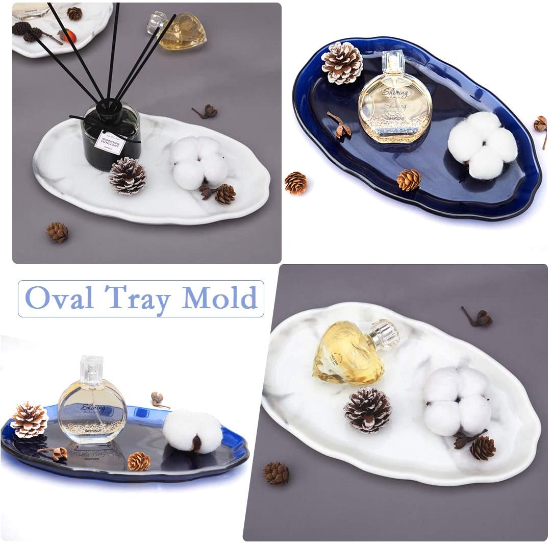 ABCISI Resin Tray Mold, Oval Dish Silicone Mold, Jewelry Plate Jewelry Ring Holder Casting Mold for DIY, Compatible with Candles, Soap, Plaster, Clay, Cement, Beeswax, Home Decor, 11.3x6.77"