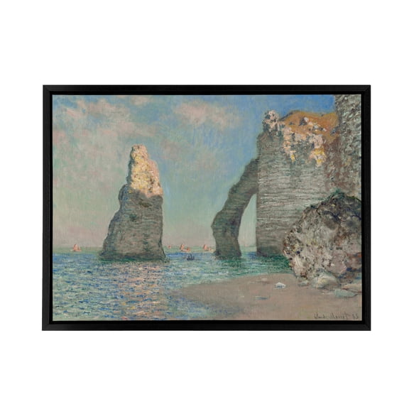Claude Monet The Cliffs At Etretat Black Framed Canvas Wall Art Print 12X16"