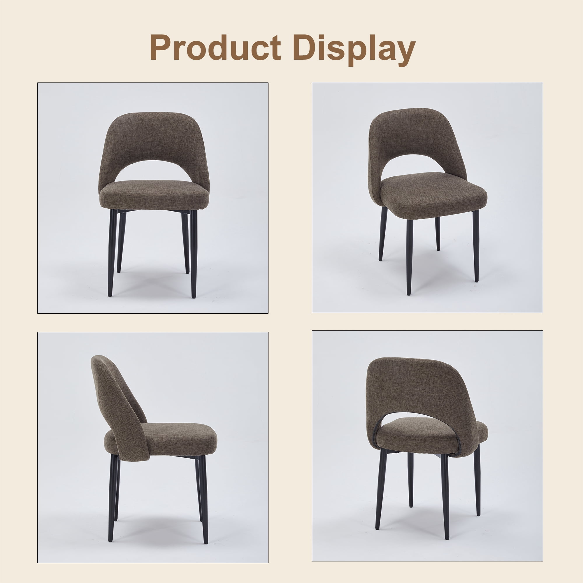ENYLAY Modern Farmhouse Fabric Upholstered Dining Chairs Set of 2 with Metal Legs & Padded Seat , Mossy Taupe