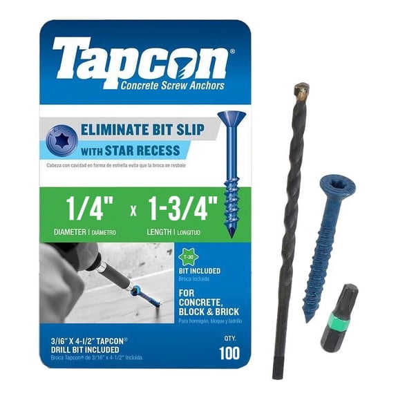 Tapcon 1/4" x 1-3/4" Star Torx Head Concrete Anchor Screws 3185407V2 | 100 Pack | Drill Bit Included