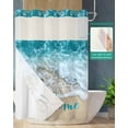 thumbnail image 2 of No Hook Shower Curtain with Snap-in Liner, Blue Ocean Waterproof Fabric Bathroom Curtains, Yellow Beach Coastal Nature Text Painting Bath Curtains & Mesh Top Window 72"x84" Long, 2 of 6