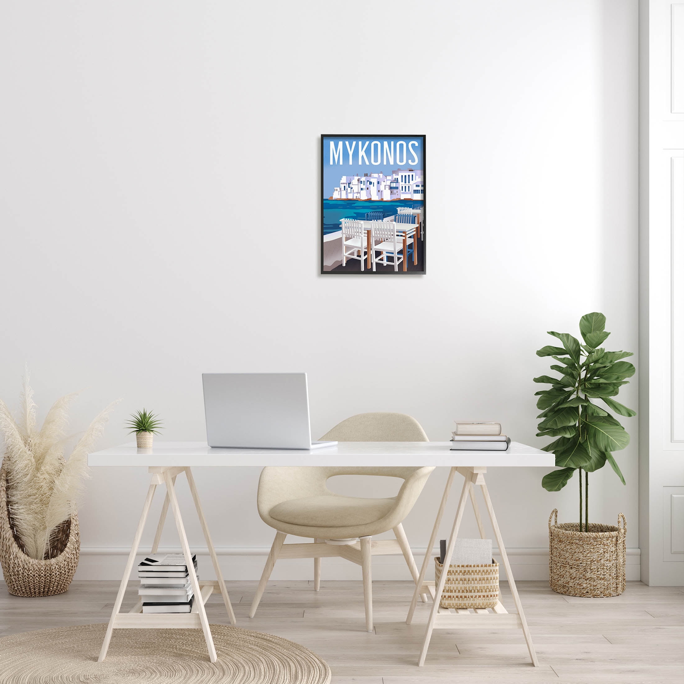 Stupell Industries Mykonos Seaside Vacation Graphic Art Black Framed Art Print Wall Art, Design by Ziwei Li