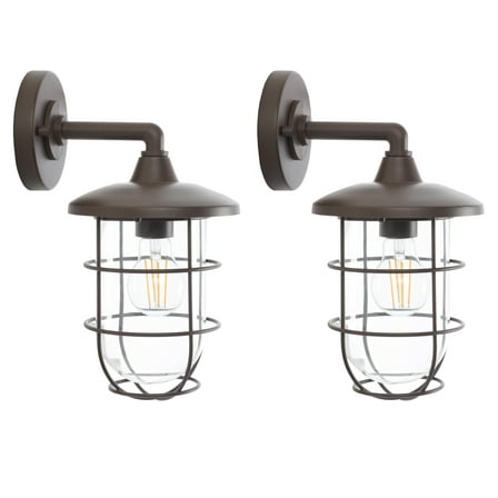 SAFAVIEH Liese Modern LED Black Outdoor Wall Sconce (Set of 2)