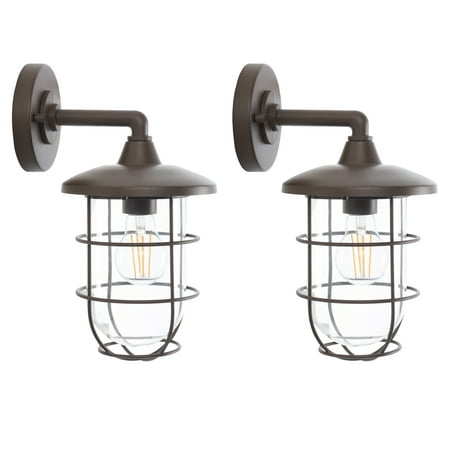 SAFAVIEH Liese Modern LED Black Outdoor Wall Sconce (Set of 2)