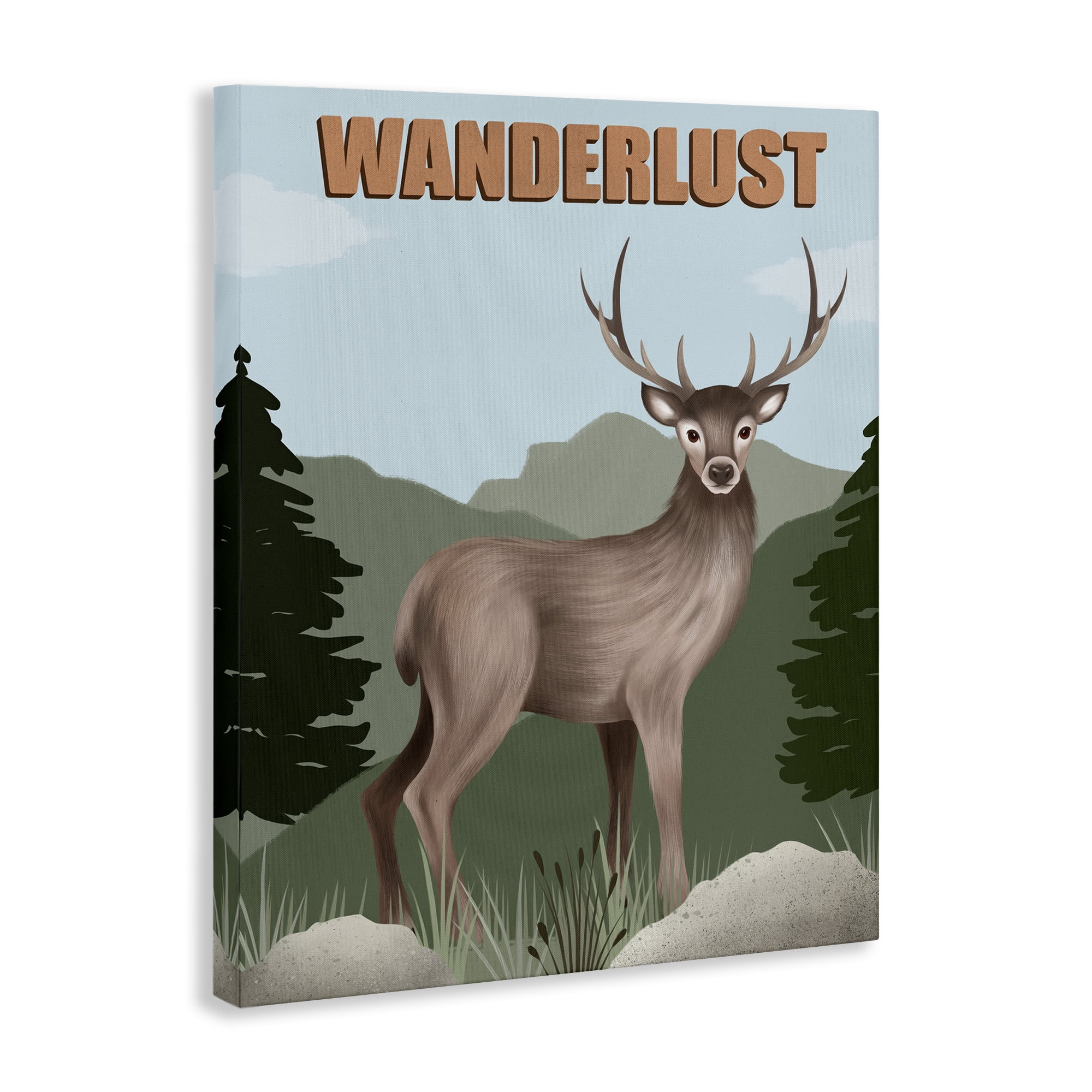 Stupell Industries Wanderlust Nature & Deer Animals Painting Wrapped Canvas Art Print Wall Art, 24 x 30
