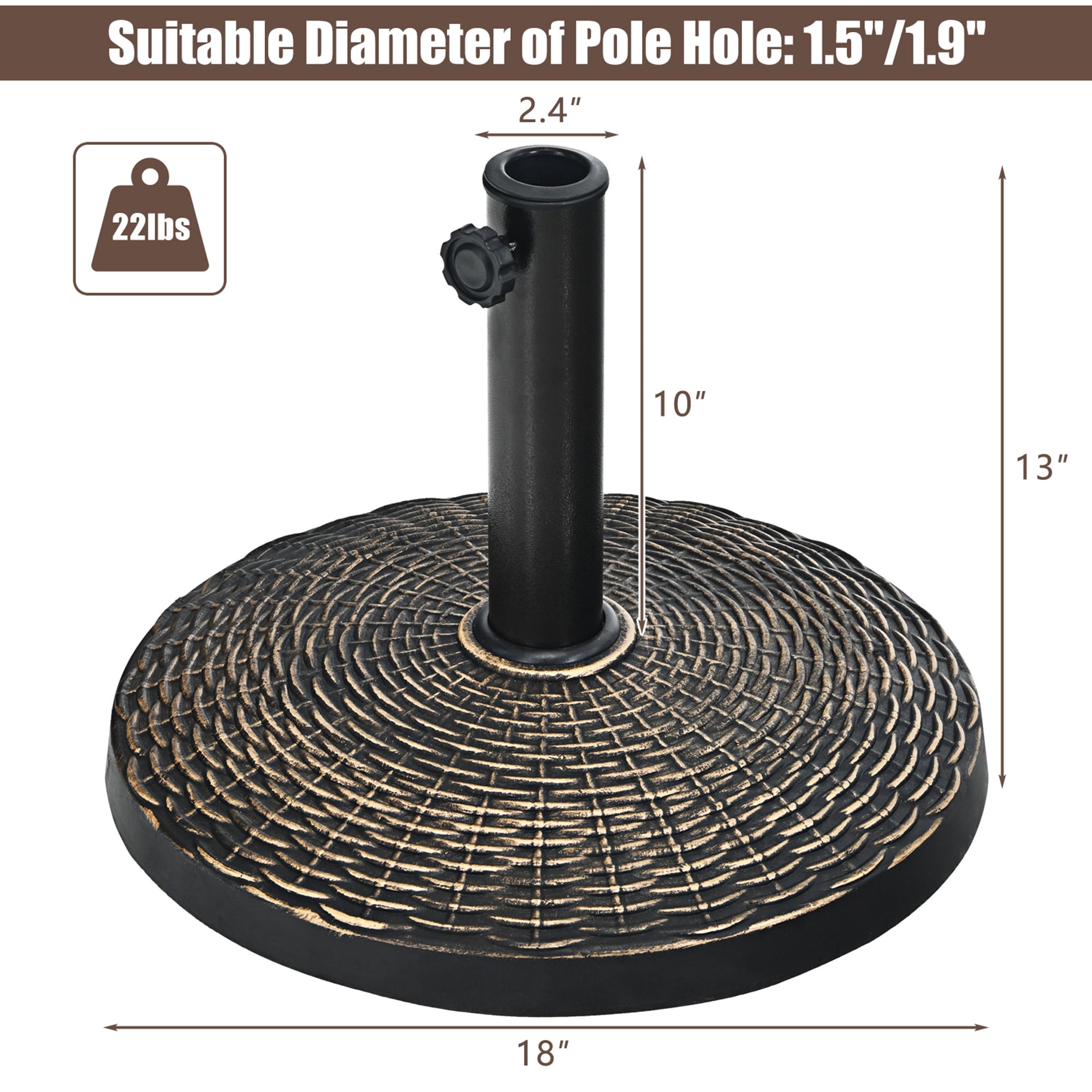 Gymax 22 lbs Round Resin Patio Umbrella Base Stand Holder w/ Adjustable Knob