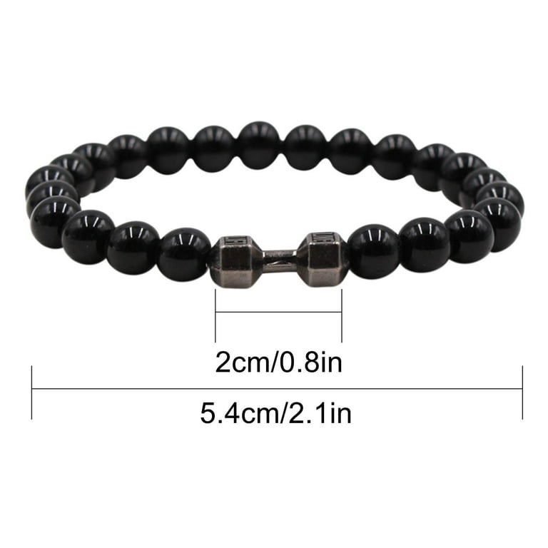 RuiJiao Unisex Natural Stone Dumbbell Bracelets 8mm Black Matte