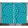 Teal Decor Curtains 2 Panels Set, Abstract Aboriginal Dot Painting Australian Indigenous Folk Artwork Circle Shapes, Living Room Bedroom Accessories, By Ambesonne