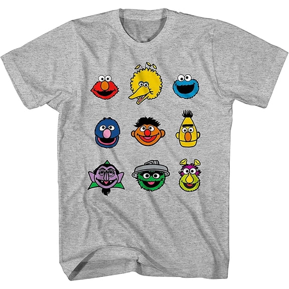 Sesame Street Mens Classic Shirt Elmo Cookie Monster Big Bird Tee T-Shirt Heather Grey, Medium