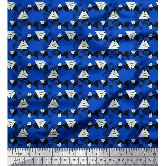 Soimoi Blue Cotton Duck Fabric Circle & Triangle Geometric Fabric Prints By Yard 42 Inch Wide