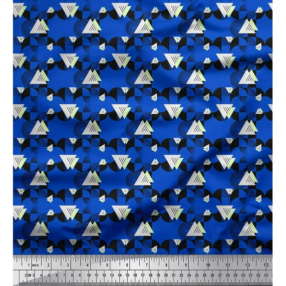 Soimoi Blue Poly Georgette Fabric Circle & Triangle Geometric Printed Craft Fabric by the Yard 52 Inch Wide