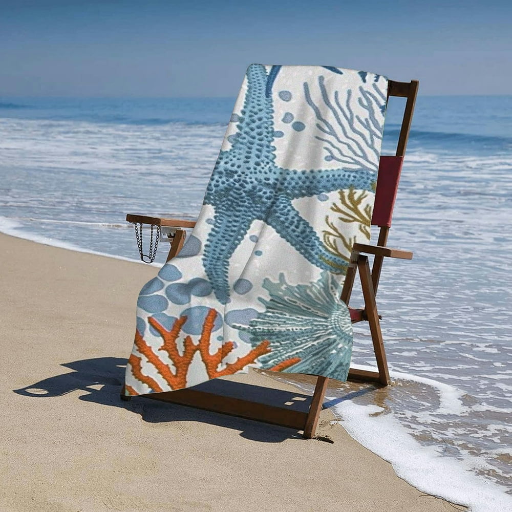 Creowell Starfish Coral Sea Urchin Large Beach Towel Microfiber