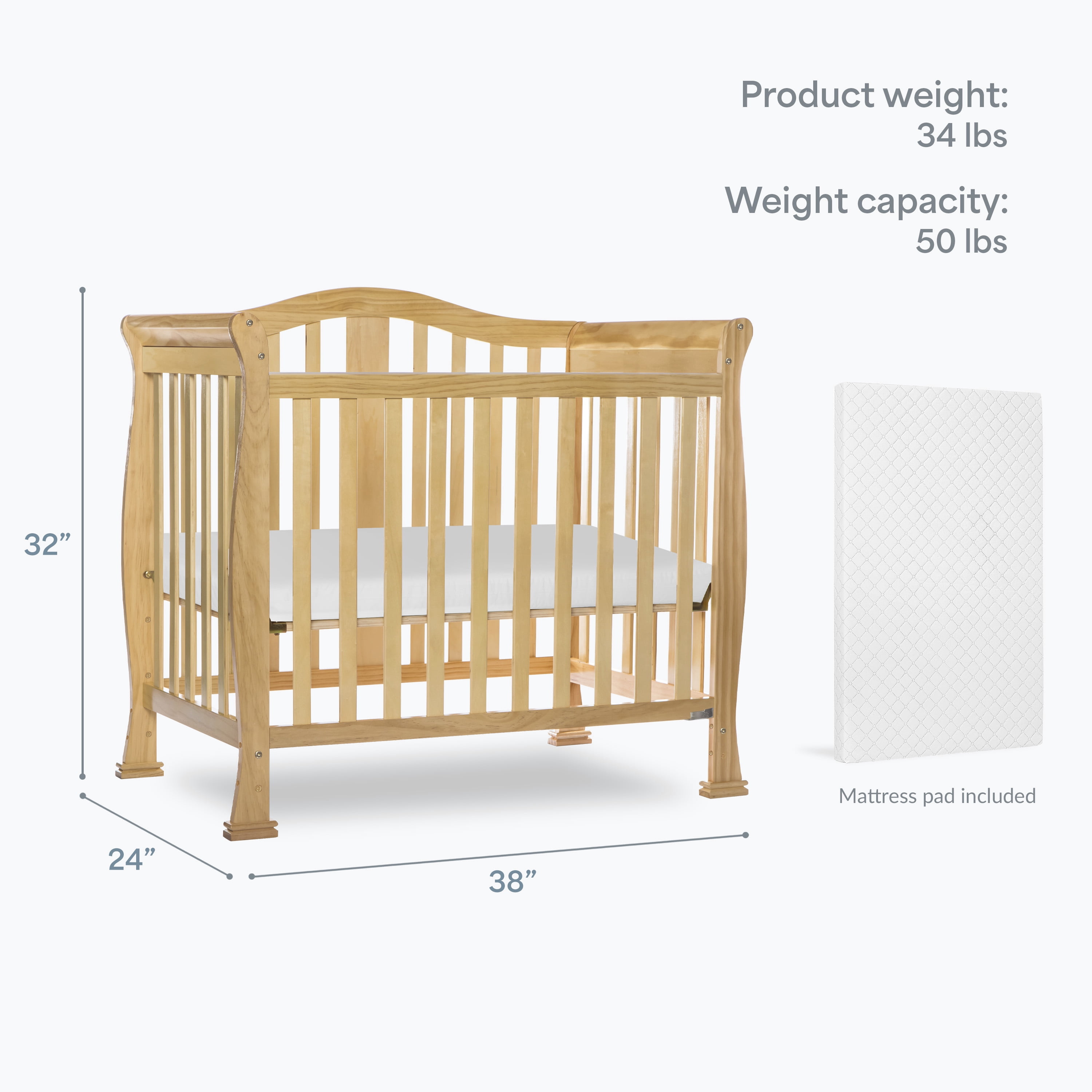 Dream On Me Naples 4-in-1 Convertible Mini Crib, Natural