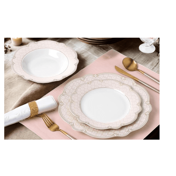 Fine Porcelain Vintage Pink & Gold Design Dinner Set, Service for 4, Sandra