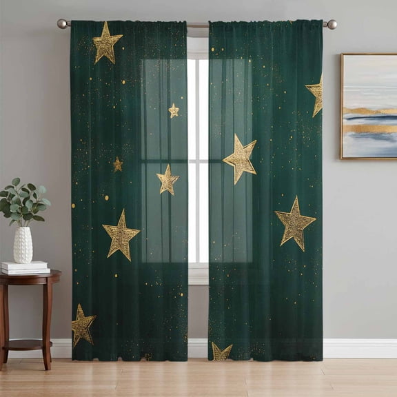Teal Stars Sheer Curtains 72 Inch Length 2 Panels Set, Elegant Art Sky Star Voile Window Treatment Rod Pocket Curtains Sheers Drapes for Bedroom/Living Room/Kitchen 52"x72"x2
