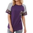 thumbnail image 5 of Women Stripes Leopard Printed Pocket Short Sleeve Top, 5 of 8