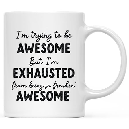 Koyal Wholesale 11oz Ceramic Coffee Mug - I'm Trying To Be Awesome But I'm Exhausted Funny Coffee Mugs for Gifts, 1-Pack