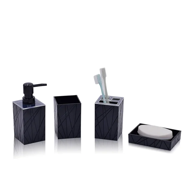Xiao Hua Juego de accesorios de baño - 4 piezas de accesorios de baño negros completos