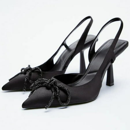 

Traf 2022 Blue Beaded Bow High Heels Women Shallow Mouth Pumps Fashion Heeled Sandals Women Elegant Heels Sexy Party Prom Pumps