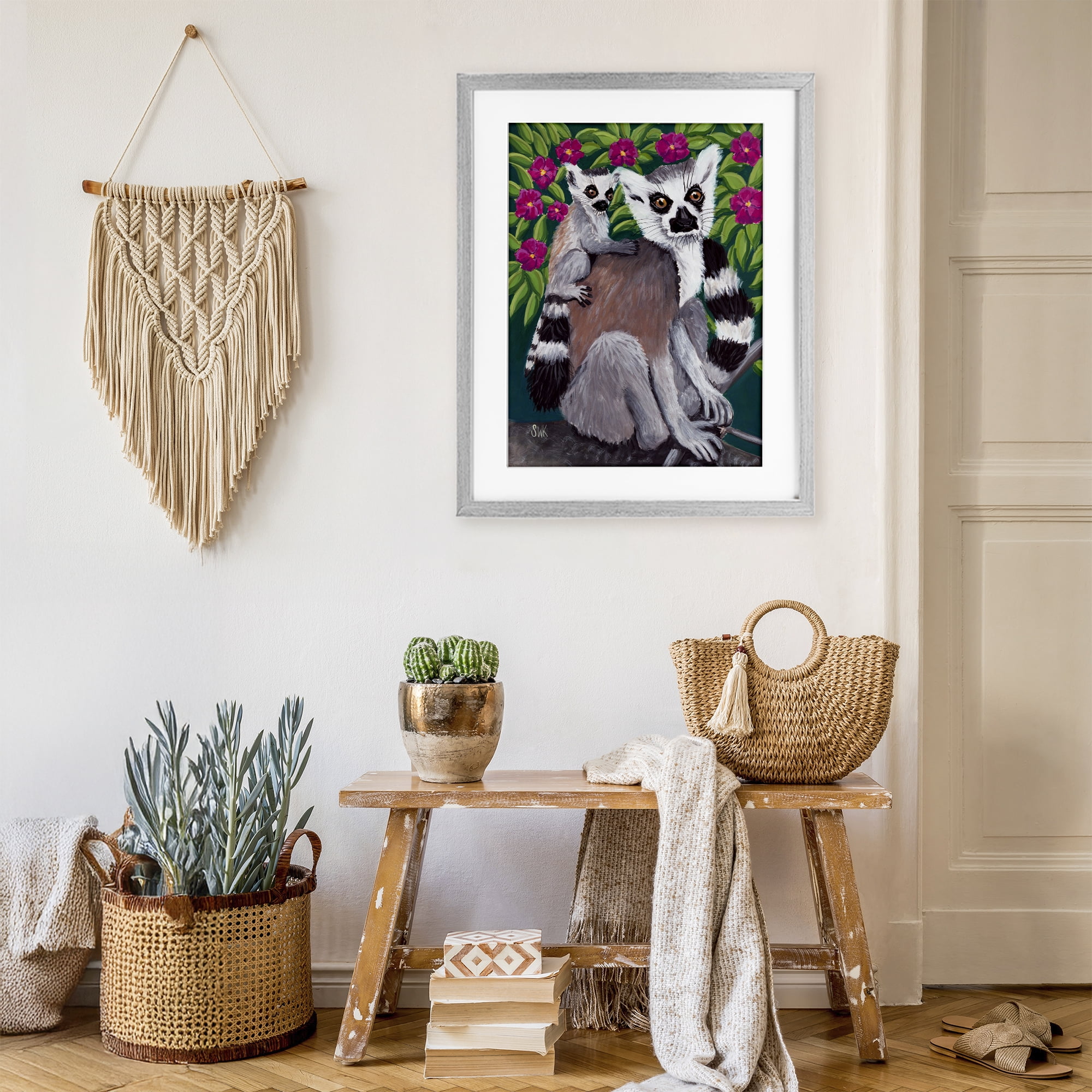 Stupell Industries Ring Tailed Lemur Mama & Baby Gray Framed Print Under Glass, design by Sarah Waldron Kimball