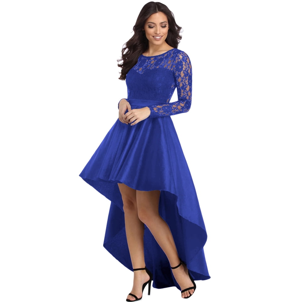Royal Blue Satin Sleeveless High-low Prom Gown - Promfy