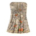 thumbnail image 3 of Gibobby Camiseta de tirantes sin mangas con estampado floral para mujer, cintura elástica plisada, sin espalda(Caqui,M), 3 of 4