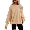 thumbnail image 2 of Skpblutn Plus Size Oversized Sweatshirt for Women Tops Over D Crewneck Solid Side Slit Pullover Slouchy Fit Winter Fall Long Sleeve Round Neckline Casual Sweatshirts, 2 of 8