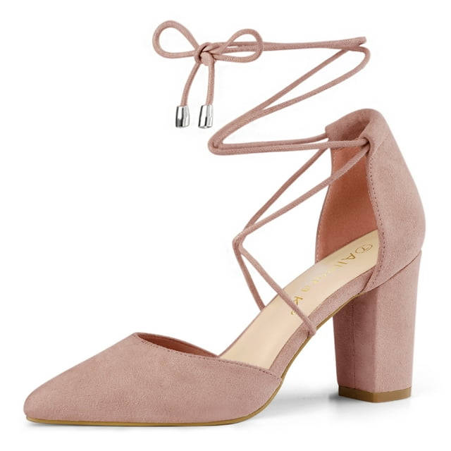 BLISSFUL STEP Escarpins à Lacets pour Femmes à Bout Pointu à Talons Épais