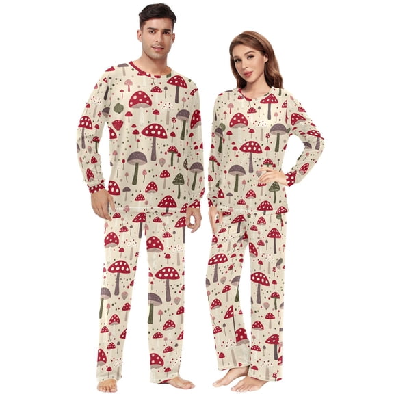 Matching Pajamas for Couples Mushroom Dots His and Hers Pajamas Sets Soft Long Sleeve Sleepwea