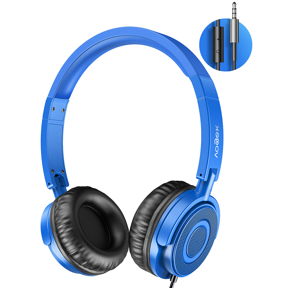 VOGEK Wired On-Ear Headphones with Mic, Blue WGYP-016C