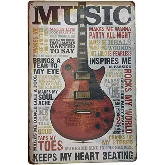 Tin Poster Metal Sign Music Keeps My Heart Bea G Music Inspires Me, Wall Panel Retro Art Decoration for Home Club Cabin Garage Store Bar Cafe Farm 8x12 Inch Plaque Signs