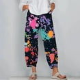 thumbnail image 2 of Winter Elastic Waist Wide Leg Pants for Women Floral Printed Tulip Hem Casual Loose Palazzo Trousers with Pockets, 2 of 5