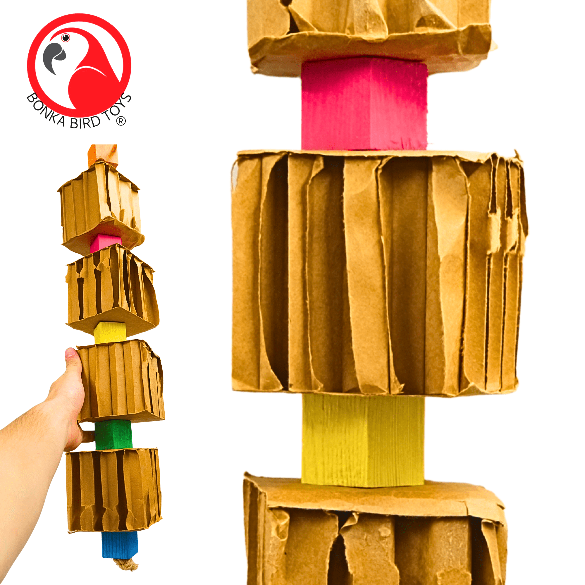 Bonka Bird Toys 3750 Big Quad Blocks N Cube Natural Chew Shred Parrot Cage Toy