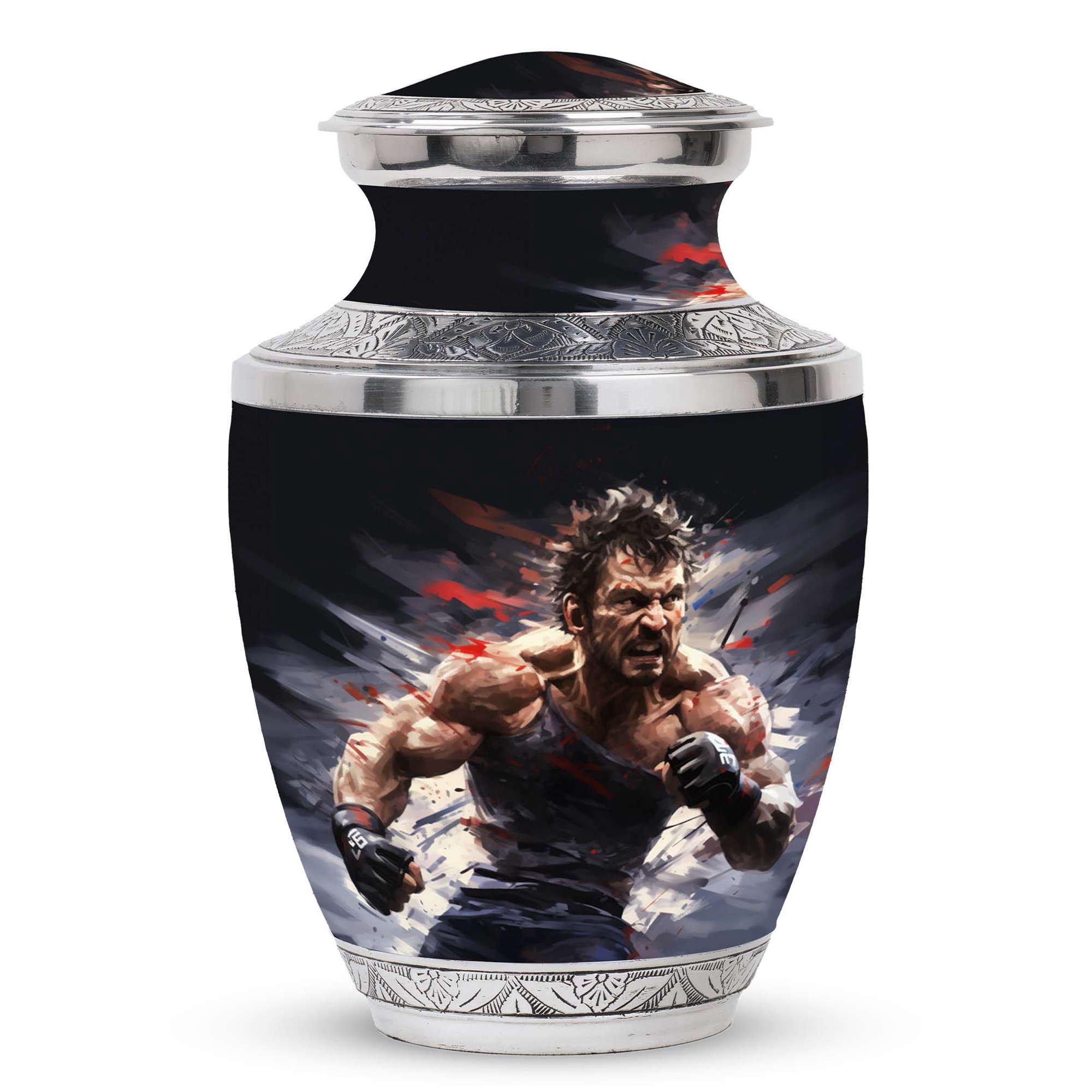 Focused Boxer on the Offensive Distinguished Large Urn for Adult Ashes - Elegant Memorial Expression Funeral Urns For Human Ashes - Memorial Urns 10 Inch