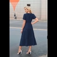thumbnail image 3 of Vestido de Larga con Cuello en V, Plisado y Mangas Abullonadas, Azul Marino, Talla M, 3 of 4