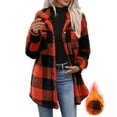 thumbnail image 5 of Hzzrkos Women Casual Loose Plaid Button Down Lapel Collar Long Sleeve Fleece Lined Shacket Jacket Warm Winter Outerwear Coat Fashion Button Front Shirt Jacket Red XL, 5 of 9
