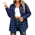 thumbnail image 5 of Tsivenald Womens Plaid Flannel Shirts Casual Roll up Long Sleeve Boyfriend Button Down Checkered Shirt, 5 of 7