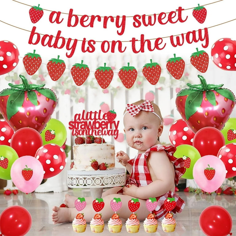 Strawberry Baby Shower Decorations for Girls, A Berry Sweet Baby is on the  Way Banner A Little Strawberry is on the Way Cake Cupcake Topper Strawberry