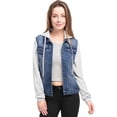 thumbnail image 1 of INSPIRE CHIC Women's Saint Patrick's Day Long Sleeve Drawstring Hood Denim Jacket with Pockets Dark Blue L, 1 of 5