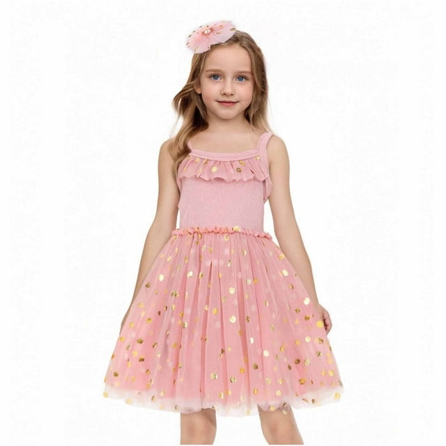 FAIWAD Robe d'Été pour Filles Tout-Petits 2 Pcs Sans Manches en Tulle avec Bandeau Robe de Princesse pour Fête d'Anniversaire