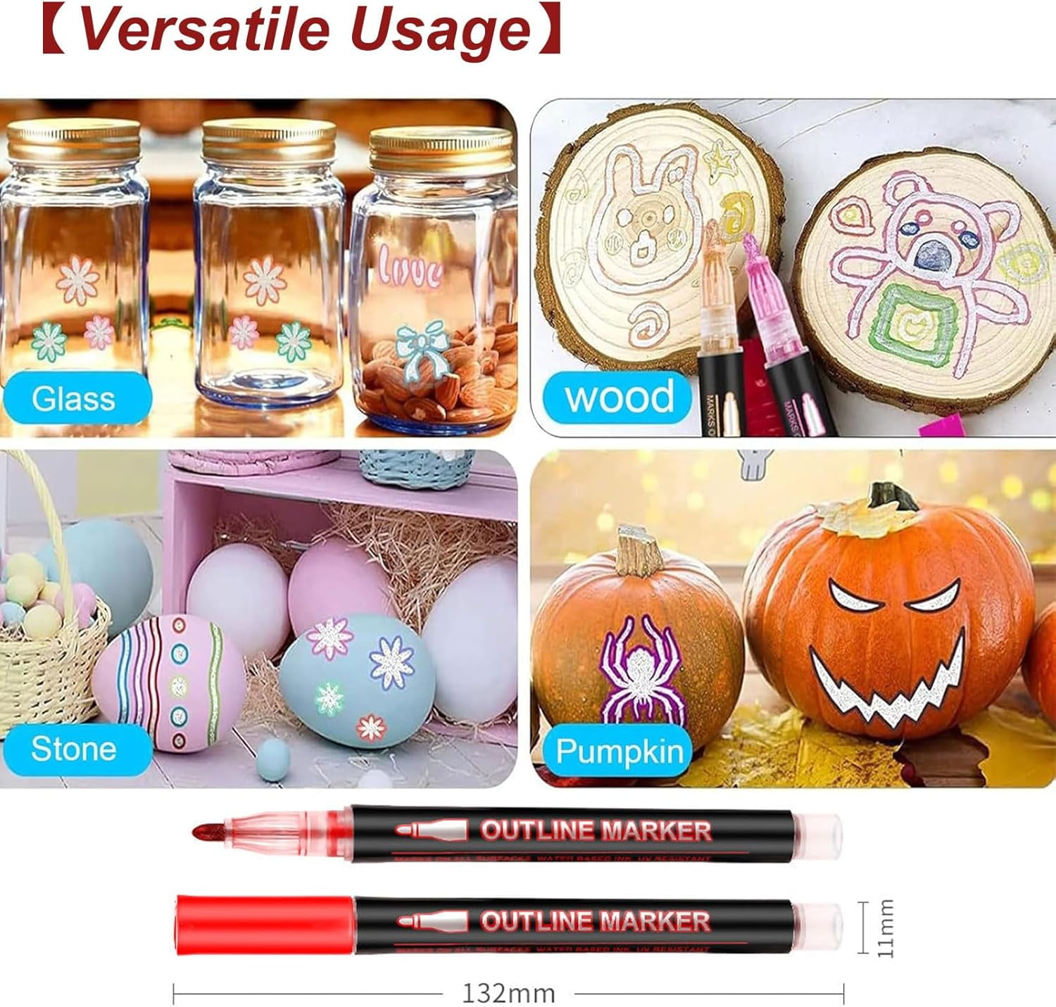 Dual Line Outline Markers Metallic Glitter, Self Outlining Pens with 2–3mm Tips, Waterproof Art Markers for Drawing Lettering Journaling Crafts Students DIY (K)