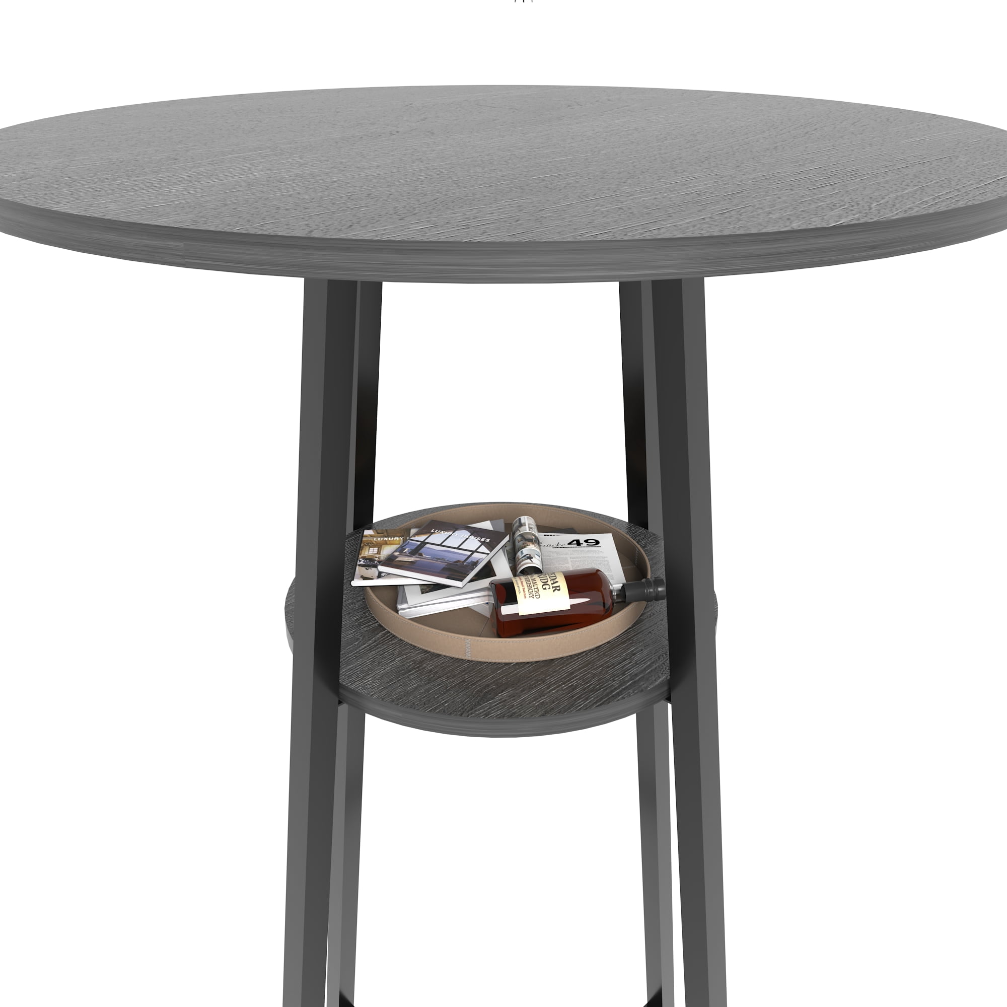 GARITIN 3 Piece Bar Table Set with 2 Bar Stools, Round Pub Height Bistro Table with Storage Shelf for Kitchen Apartment Balcony, Charcoal Grey