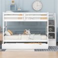 thumbnail image 2 of Bunk Bed with Trundle and 3 Storage Stairs, Solid Wood Full over Full Bunk Bed Frame with Full-Length Guardrail & Staircase, Multifunctional Trundle Bunk Bed for Boys Girls, No Box Spring Needed White, 2 of 7