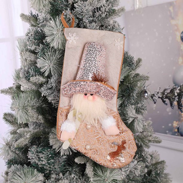 Fiudx Decoración del hogar Calcetines navideños con copos de nieve, calcetines gruesos y suaves, bolsas de caramelos, adornos navideños, adornos para árboles de Navidad