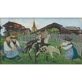 thumbnail image 2 of Raphy Dallèves 14x10 Gold Ornate Wood Frame and Double Matted Museum Art Print Titled - Girls&nbsp;From the Valais at the Goat Park (1911), 2 of 4