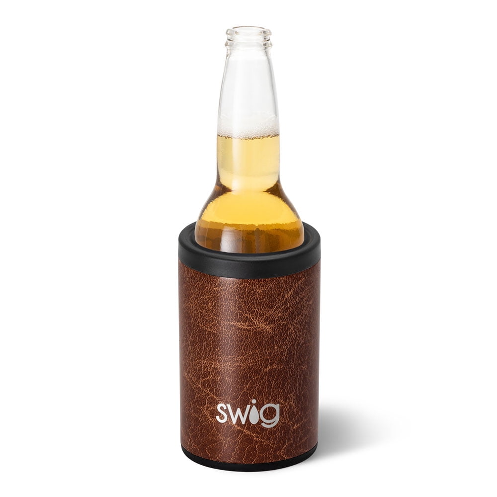 Swig Life 12oz Can + Bottle Cooler | Insulated Stainless Steel Beverage Cooler | Leather