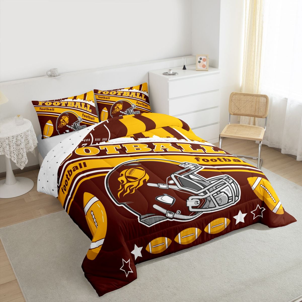 Erosebridal Football Bedding Set Full Size Washington Comforter Set American Football Gifts for Football Fans Women Men Football City Comforter Rugby Sports Duvet Set