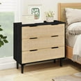 thumbnail image 2 of Rattan Dresser for Bedroom 3 Drawer Boho Dresser for Closet, Rattan Chest of Drawers Modern Natural Wood for Kids Bedroom, Living Room, Nursery, Hallway, Entryway, Black, 2 of 7