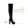 thumbnail image 6 of BLISSFUL STEP Women's Boots Faux Velvet Over The Knee Platform Round Toe Chunky Heel Boots  Black 6, 6 of 7